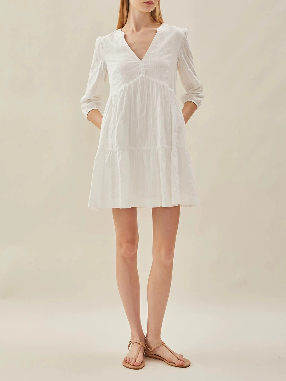 Zara Autumn White Cotton Jacquard Mini Dress with Collar